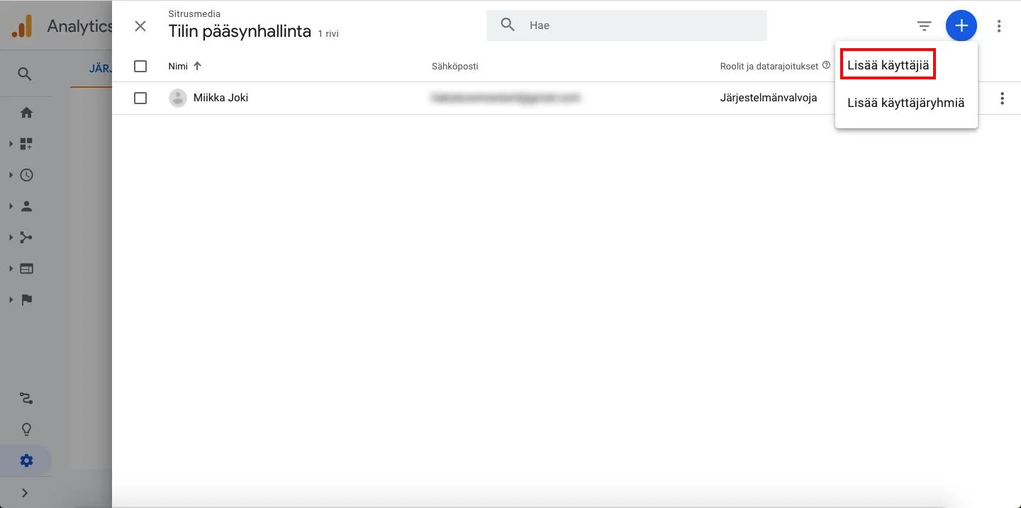 Google Analytics, uusi käyttäjä3
