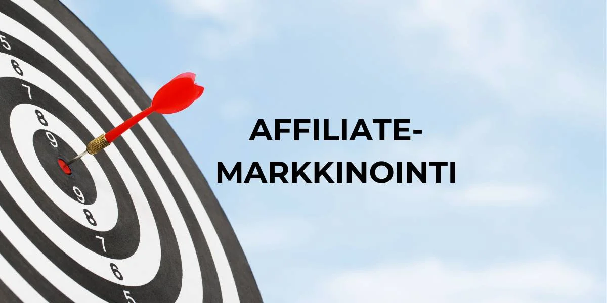 Tikkataulu, jossa on punainen nuoli keskellä taulua, ja taulun vieressä on teksti Affiliate-markkinointi.